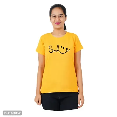 VINTAGE DREAM AND DEVICE OF LEAF Women's Cotton Regular Fit Half Sleeve Smile Printed Casual Tshirt (Yellow, Size 2XL) -Packof1