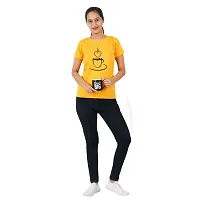 VINTAGE DREAM AND DEVICE OF LEAF Women's Cotton Regular Fit Half Sleeve Cup Printed Casual Tshirt (Yellow, Size M)-thumb2