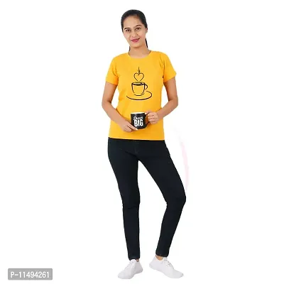 VINTAGE DREAM AND DEVICE OF LEAF Women's Cotton Regular Fit Half Sleeve Cup Printed Casual Tshirt (Yellow, Size M)-thumb3