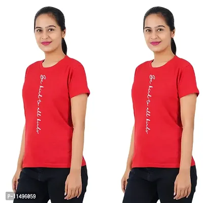 VINTAGE DREAM AND DEVICE OF LEAF Women's Cotton Regular Fit Half Sleeve Bekind to All Printed Casual Tshirt (Red, Size L) -Packof2-thumb0