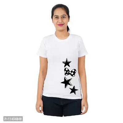 VINTAGE DREAM AND DEVICE OF LEAF Women's Cotton Regular Fit Half Sleeve Stars Printed Casual Tshirt (White, Size 2XL)