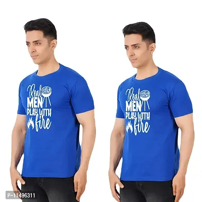 VINTAGE DREAM AND DEVICE OF LEAF Men's Cotton Regular Fit Half Sleeve Play with Fire Printed Casual Tshirt (Blue, Size XL) -Packof1