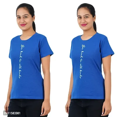 VINTAGE DREAM AND DEVICE OF LEAF Women's Cotton Regular Fit Half Sleeve Bekind to All Printed Casual Tshirt (Blue, Size XL) -Packof2-thumb0