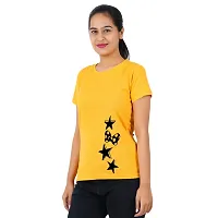 VINTAGE DREAM AND DEVICE OF LEAF Women's Cotton Regular Fit Half Sleeve Stars Printed Casual Tshirt (Yellow, Size S)-thumb3