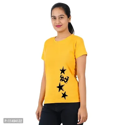 VINTAGE DREAM AND DEVICE OF LEAF Women's Cotton Regular Fit Half Sleeve Stars Printed Casual Tshirt (Yellow, Size S)-thumb4