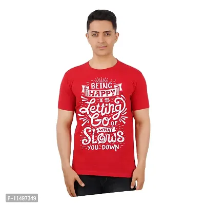 VINTAGE DREAM AND DEVICE OF LEAF Men's Cotton Regular Fit Half Sleeve Solid Being Happy Printed Casual Tshirt (Red, Size L) -Packof2-thumb0