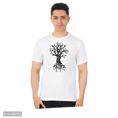 VINTAGE DREAM AND DEVICE OF LEAF Men's Cotton Regular Fit Half Sleeve Tree Printed Casual Tshirt (White, Size S) -Packof2