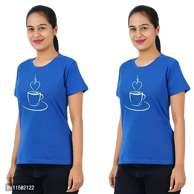 VINTAGE DREAM AND DEVICE OF LEAF Women's Cotton Regular Fit Half Sleeve Cup Printed Casual Tshirt (Blue, Size 2XL) -Packof1