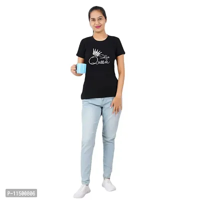 VINTAGE DREAM AND DEVICE OF LEAF Women's Cotton Regular Fit Half Sleeve Selfie Queen Printed Casual Tshirt (Black, Size S)-thumb3