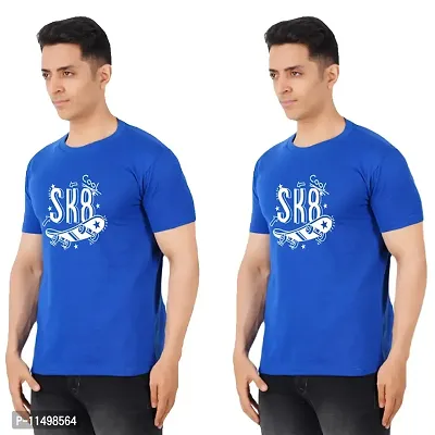 VINTAGE DREAM AND DEVICE OF LEAF Men's Cotton Regular Fit Half Sleeve SK8 Cool Printed Casual Tshirt (Blue, Size S) -Packof2