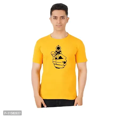 VINTAGE DREAM AND DEVICE OF LEAF Men's Cotton Regular Fit Half Sleeve Cartoon Printed Casual Tshirt (Yellow, Size M) -Packof2