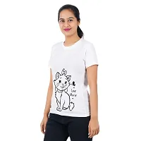 VINTAGE DREAM AND DEVICE OF LEAF Women's Cotton Regular Fit Half Sleeve Cat Printed Casual Tshirt (White, Size XL)-thumb3