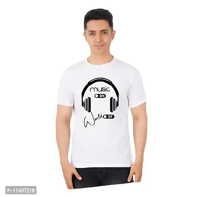 VINTAGE DREAM AND DEVICE OF LEAF Men's Cotton Regular Fit Half Sleeve Solid Music On Printed Casual Tshirt (White, Size XL) -Packof2