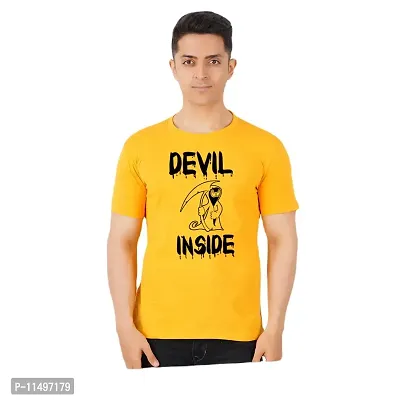 VINTAGE DREAM AND DEVICE OF LEAF Men's Cotton Regular Fit Half Sleeve Devil Inside Printed Casual Tshirt (Yellow, Size L) -Packof1