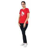 VINTAGE DREAM AND DEVICE OF LEAF Women's Cotton Regular Fit Half Sleeve Bow Printed Casual Tshirt (Red, Size 2XL)-thumb2