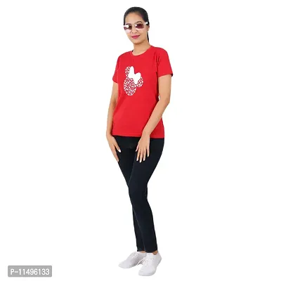 VINTAGE DREAM AND DEVICE OF LEAF Women's Cotton Regular Fit Half Sleeve Bow Printed Casual Tshirt (Red, Size 2XL)-thumb3