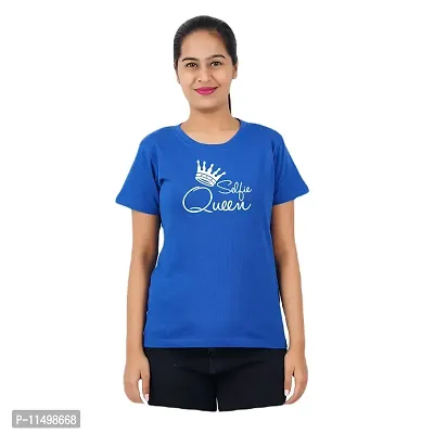 VINTAGE DREAM AND DEVICE OF LEAF Women's Cotton Regular Fit Half Sleeve Selfie Queen Printed Casual Tshirt (Blue, Size S) -Packof1