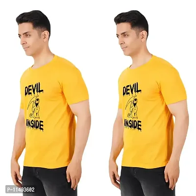 VINTAGE DREAM AND DEVICE OF LEAF Men's Cotton Regular Fit Half Sleeve Devil Inside Printed Casual Tshirt (Yellow, Size XL) -Packof2