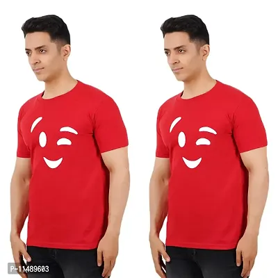 VINTAGE DREAM AND DEVICE OF LEAF Men's Cotton Regular Fit Half Sleeve Smile Printed Casual Tshirt (Red, Size M) -Packof1-thumb0