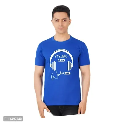 VINTAGE DREAM AND DEVICE OF LEAF Men's Cotton Regular Fit Half Sleeve Solid Music On Printed Casual Tshirt (Blue, Size S) -Packof1