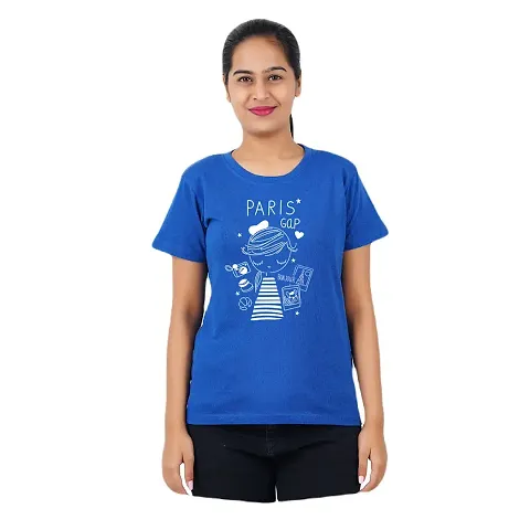 VINTAGE DREAM AND DEVICE OF LEAF Women's Regular Fit Half Sleeve Paris Gap Casual Tshirt (Blue, Size M)