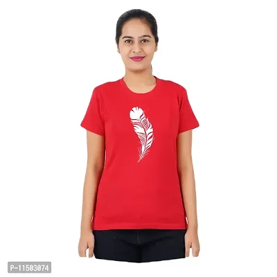 VINTAGE DREAM AND DEVICE OF LEAF Women's Cotton Regular Fit Half Sleeve Feather Printed Casual Tshirt (Red, Size XL) -Packof2