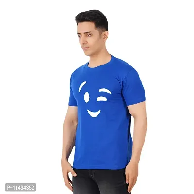 VINTAGE DREAM AND DEVICE OF LEAF Men's Cotton Regular Fit Half Sleeve Smile Printed Casual Tshirt (Blue, Size L)-thumb4