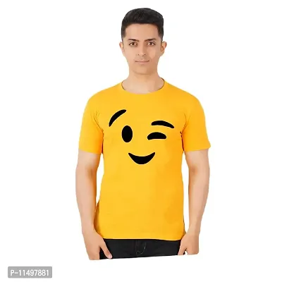 VINTAGE DREAM AND DEVICE OF LEAF Men's Cotton Regular Fit Half Sleeve Smile Printed Casual Tshirt (Yellow, Size M) -Packof2