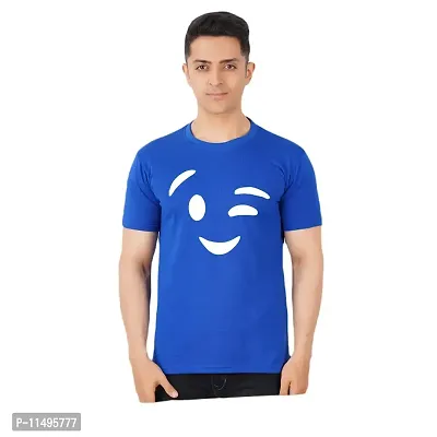 VINTAGE DREAM AND DEVICE OF LEAF Men's Cotton Regular Fit Half Sleeve Smile Printed Casual Tshirt (Blue, Size M) -Packof2-thumb0