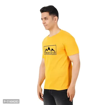 VINTAGE DREAM AND DEVICE OF LEAF Men's Cotton Regular Fit Half Sleeve Thin Air Culture Printed Casual Tshirt (Yellow, Size M)-thumb5