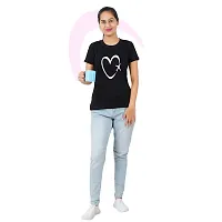 VINTAGE DREAM AND DEVICE OF LEAF Women's Cotton Regular Fit Half Sleeve Heart Printed Casual Tshirt (Black, Size M)-thumb2