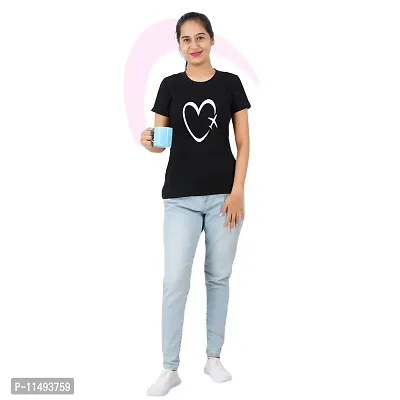 VINTAGE DREAM AND DEVICE OF LEAF Women's Cotton Regular Fit Half Sleeve Heart Printed Casual Tshirt (Black, Size M)-thumb3