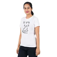 VINTAGE DREAM AND DEVICE OF LEAF Women's Cotton Regular Fit Half Sleeve Cat Printed Casual Tshirt (White, Size S)-thumb3