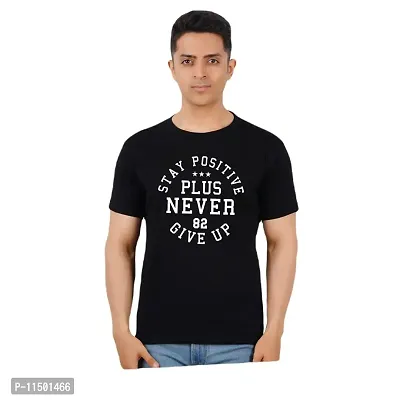 VINTAGE DREAM AND DEVICE OF LEAF Men's Cotton Regular Fit Half Sleeve 82 Never give Up Printed Casual Tshirt (Black, Size L) -Packof2-thumb0