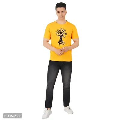 VINTAGE DREAM AND DEVICE OF LEAF Men's Cotton Regular Fit Half Sleeve Tree Printed Casual Tshirt (Yellow, Size XL)-thumb3