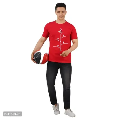 VINTAGE DREAM AND DEVICE OF LEAF Men's Cotton Regular Fit Half Sleeve Love Node Printed Casual Tshirt (Red, Size L)-thumb3