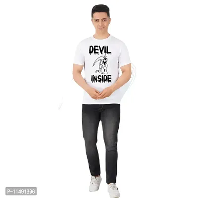 VINTAGE DREAM AND DEVICE OF LEAF Men's Cotton Regular Fit Half Sleeve Devil Inside Printed Casual Tshirt (White, Size M)-thumb3