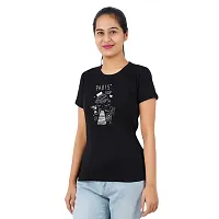 VINTAGE DREAM AND DEVICE OF LEAF Women's Cotton Regular Fit Half Sleeve Paris Gap Printed Casual Tshirt (Black, Size M)-thumb3