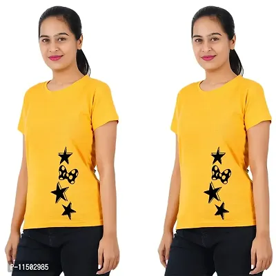 VINTAGE DREAM AND DEVICE OF LEAF Women's Cotton Regular Fit Half Sleeve Stars Printed Casual Tshirt (Yellow, Size 2XL) -Packof2