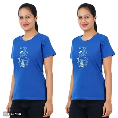 VINTAGE DREAM AND DEVICE OF LEAF Women's Cotton Regular Fit Half Sleeve Paris Gap Printed Casual Tshirt (Blue, Size M) -Packof2