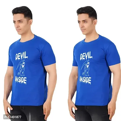 VINTAGE DREAM AND DEVICE OF LEAF Men's Cotton Regular Fit Half Sleeve Devil Inside Printed Casual Tshirt (Blue, Size XL) -Packof2