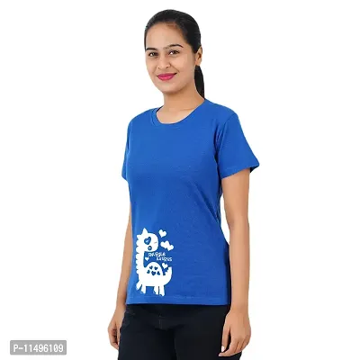 VINTAGE DREAM AND DEVICE OF LEAF Women's Cotton Regular Fit Half Sleeve Snuggle Saurus Printed Casual Tshirt (Blue, Size M)-thumb4