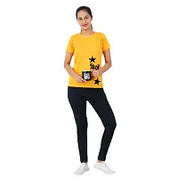 VINTAGE DREAM AND DEVICE OF LEAF Women's Cotton Regular Fit Half Sleeve Stars Printed Casual Tshirt (Yellow, Size S)-thumb2