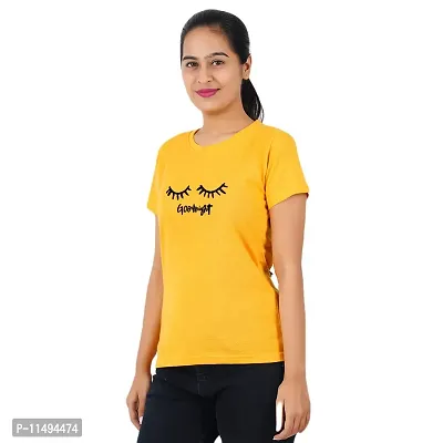 VINTAGE DREAM AND DEVICE OF LEAF Women's Cotton Regular Fit Half SleeveGoodnight Printed Casual Tshirt (Yellow, Size S)-thumb4