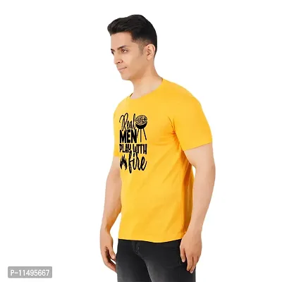 VINTAGE DREAM AND DEVICE OF LEAF Men's Cotton Regular Fit Half Sleeve Play with Fire Printed Casual Tshirt (Yellow, Size XL)-thumb4