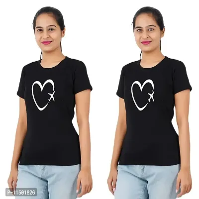 VINTAGE DREAM AND DEVICE OF LEAF Women's Cotton Regular Fit Half Sleeve Heart Printed Casual Tshirt (Black, Size 2XL) -Packof2-thumb0