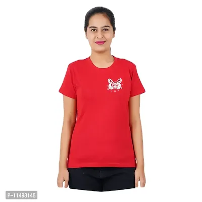 VINTAGE DREAM AND DEVICE OF LEAF Women's Cotton Regular Fit Half Sleeve Snuggle Butterfly Printed Casual Tshirt (Red, Size L) -Packof1-thumb0