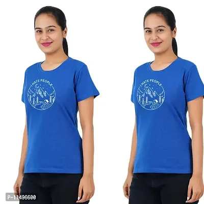 VINTAGE DREAM AND DEVICE OF LEAF Women's Cotton Regular Fit Half Sleeve I Hate People Printed Casual Tshirt (Blue, Size S) -Packof1-thumb0