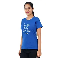 VINTAGE DREAM AND DEVICE OF LEAF Women's Cotton Regular Fit Half Sleeve Find Your Tribe Printed Casual Tshirt (Blue, Size L)-thumb3