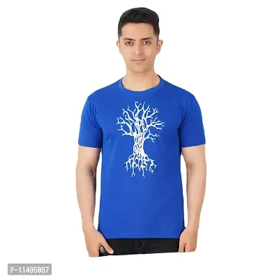 VINTAGE DREAM AND DEVICE OF LEAF Men's Cotton Regular Fit Half Sleeve Tree Printed Casual Tshirt (Blue, Size L) -Packof1